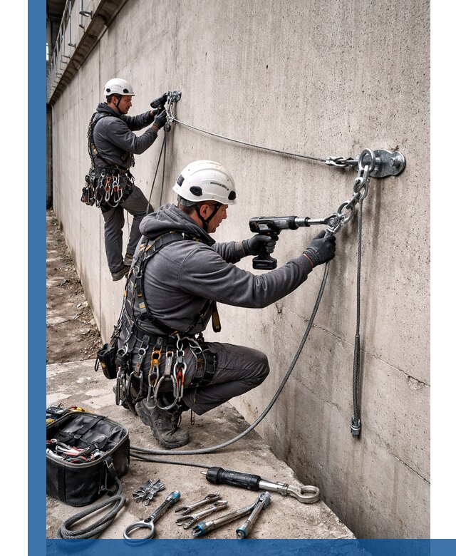 Монтаж анкерных линий высотной безопасности в Сланцах